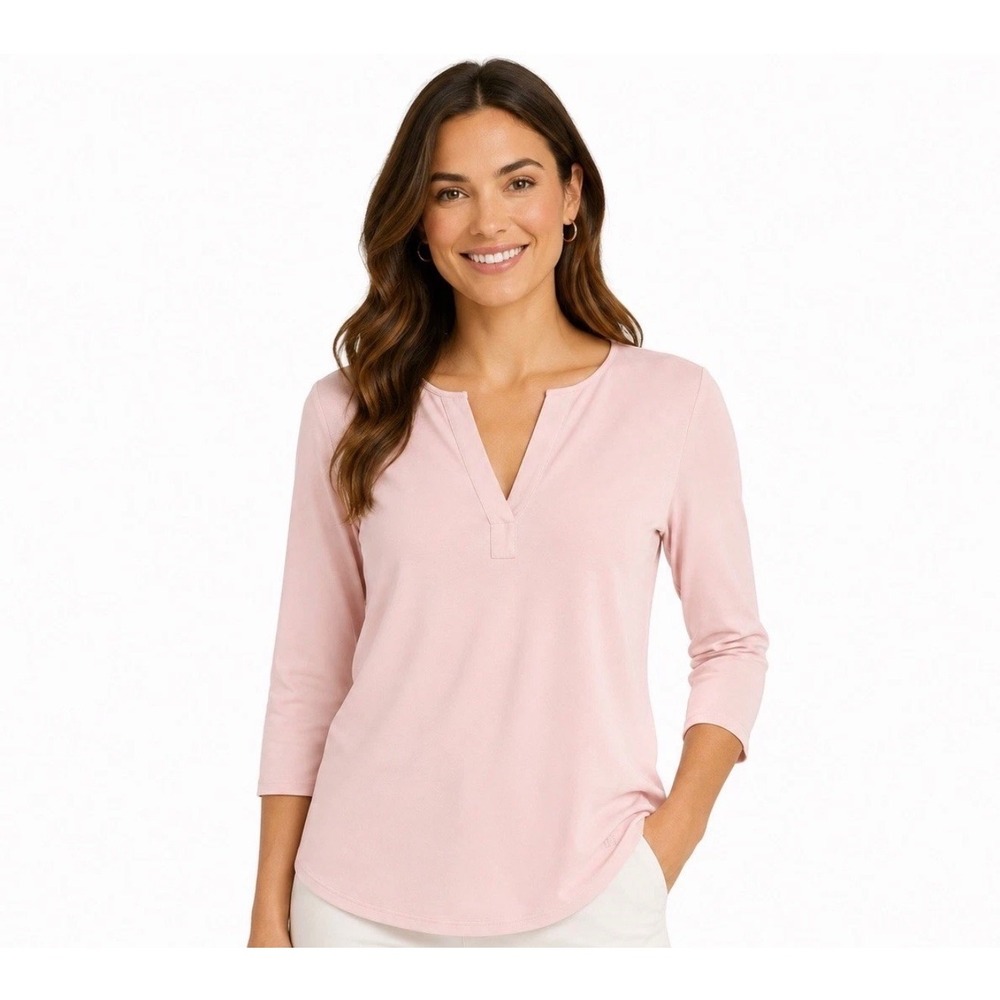 NWT Banana Republic Womens XXL Blush Pink Split Neck 3/4 Sleeve Tunic Top Office